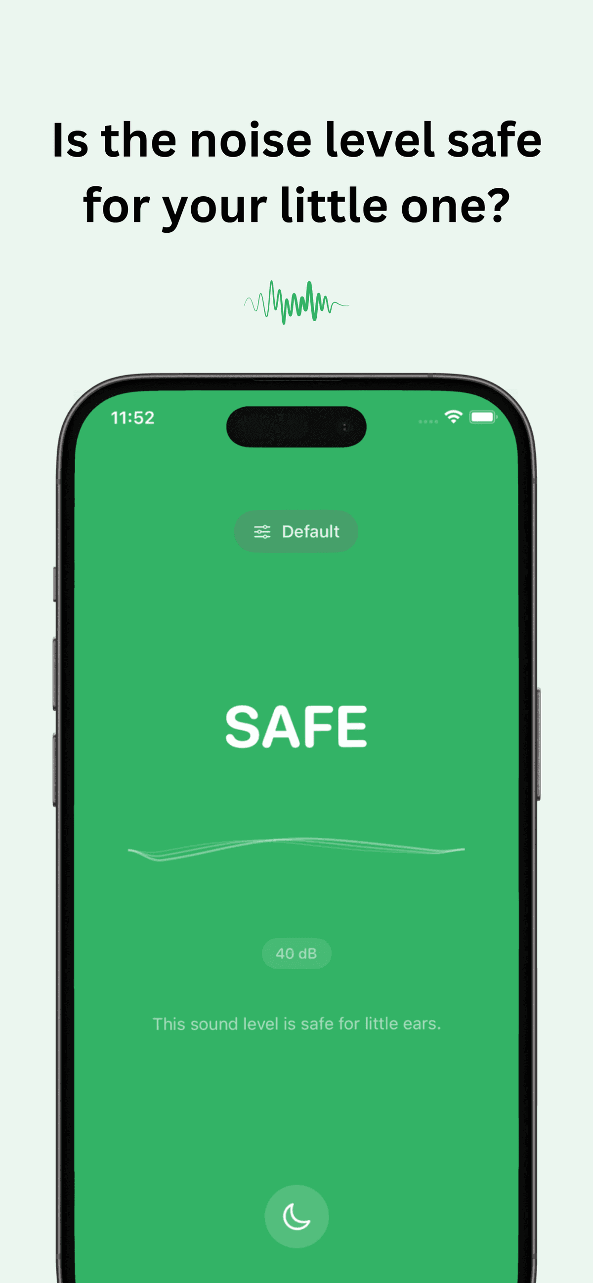 BabyHears showing safe noise level in green